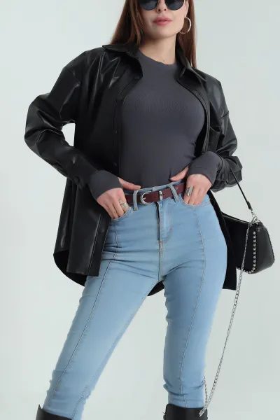 Bordo Gümüş Oval Toka Detaylı Kadın İnce Kemer 335461