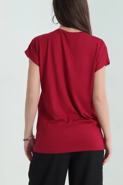 Bordo Güpürlü Taşlı Viskon Bluz 335911