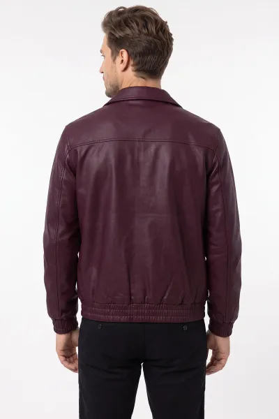 Bordo İçi Astarlı Cep Detaylı Bel Lastikli Erkek Deri Ceket 490301
