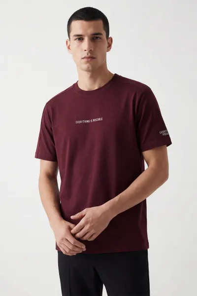 Bordo İki İp Bisiklet Yaka Erkek Tişört 435190