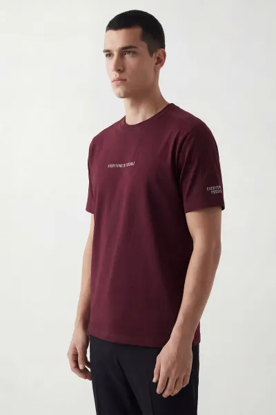 Bordo İki İp Bisiklet Yaka Erkek Tişört 435190