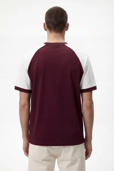 Bordo İki İp Bisiklet Yaka Yazılı Erkek Tişört 435095