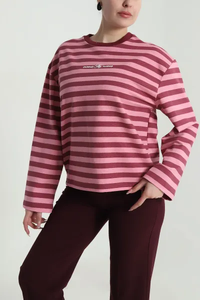 Bordo İki İp Kadın Fermuarsız Sweat 492572