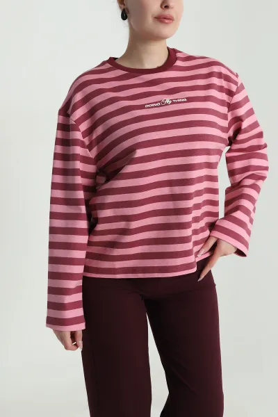 Bordo İki İp Kadın Fermuarsız Sweat 492572