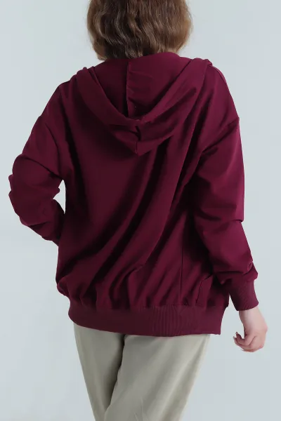 Bordo İki İplik Kapşonlu Kadın Hırka 481487