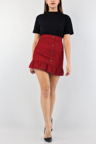 Bordo İnce Fitilli Kadife Etek 89901