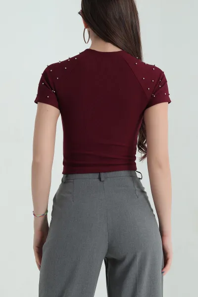 Bordo İnci Detay Ottoman Kadın Bluz 348420