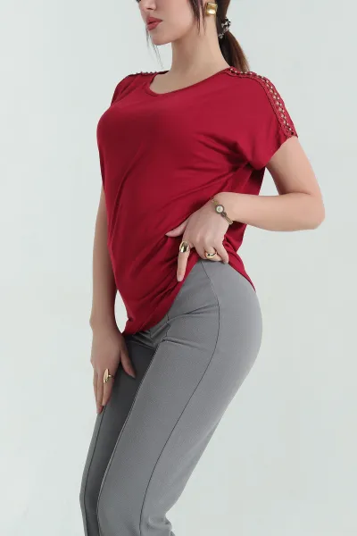 Bordo İncili Dantelli Çilek Bluz 334548