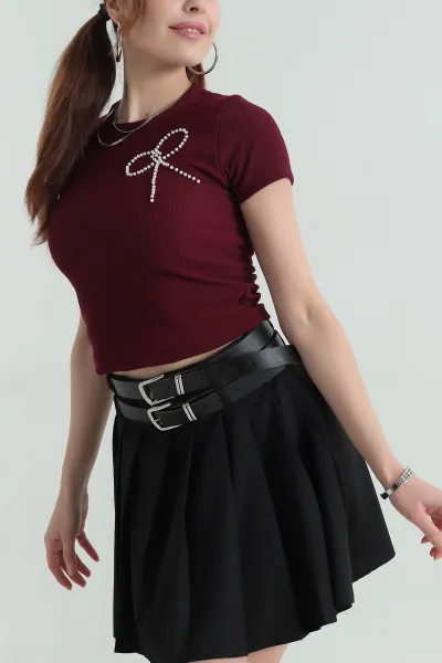 Bordo İncili Tasarım Ottoman Kadın Bluz 349866