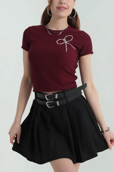 Bordo İncili Tasarım Ottoman Kadın Bluz 349866