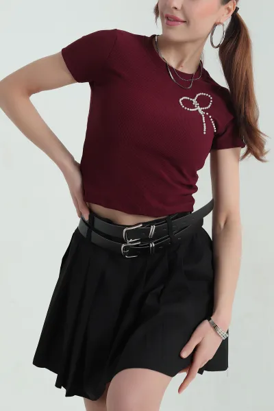 Bordo İncili Tasarım Ottoman Kadın Bluz 349866