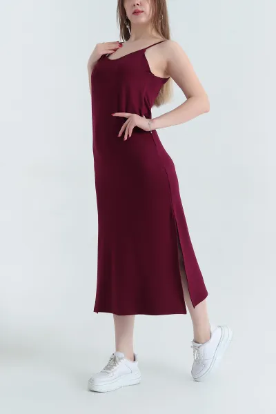Bordo İp Askılı Kristal Elbise 337778