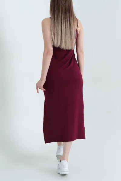 Bordo İp Askılı Kristal Elbise 337778