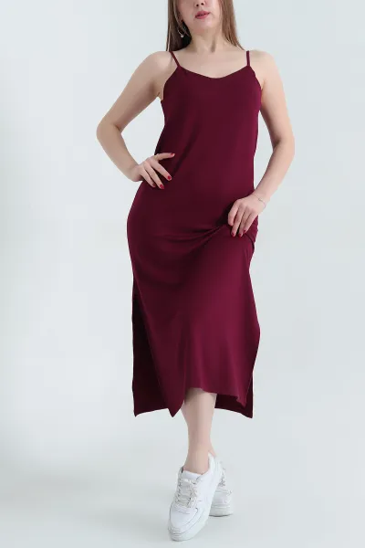 Bordo İp Askılı Kristal Elbise 337778