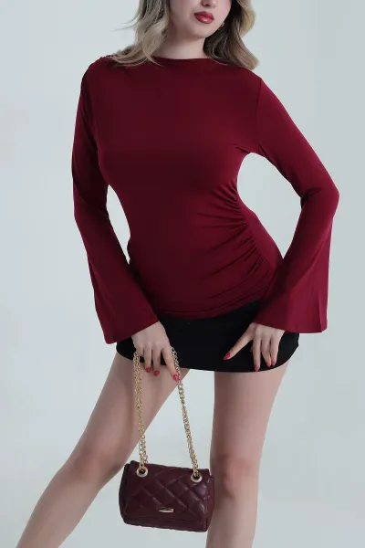 Bordo İspanyol Kol Sandy Kadın Bluz 484892