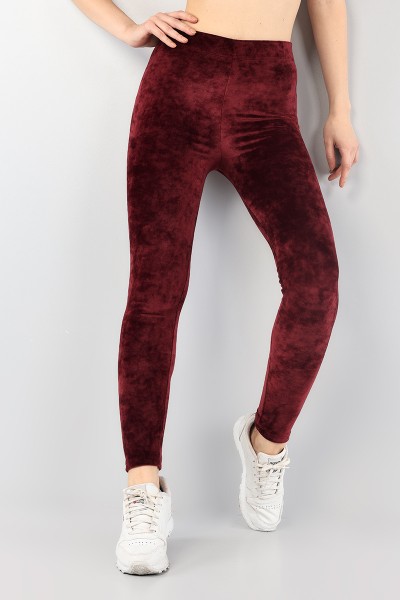 Bordo İthal Kadife Likralı Tayt 88883