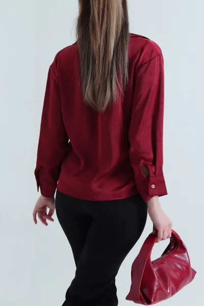 Bordo Jakar Saten Kadın Gömlek 443693