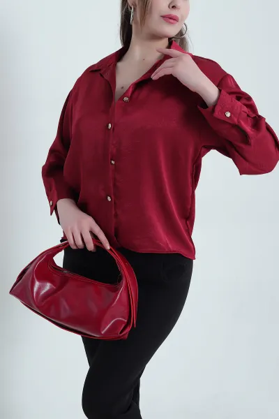 Bordo Jakar Saten Kadın Gömlek 443693