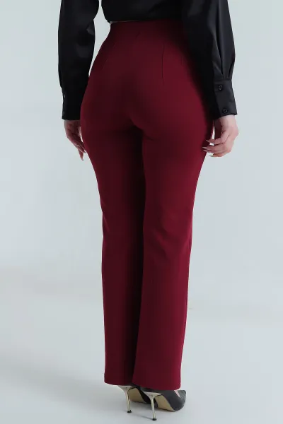 Bordo Jakarlı Crep Likralı Kadın Pantolon 491083