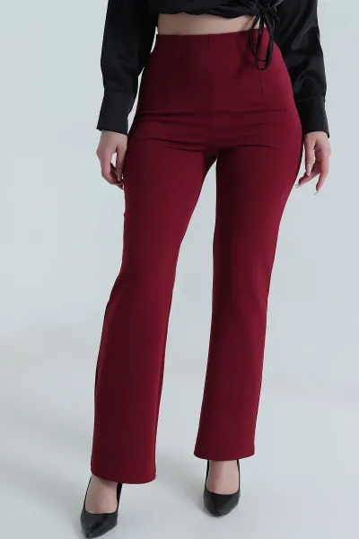 Bordo Jakarlı Crep Likralı Kadın Pantolon 491083
