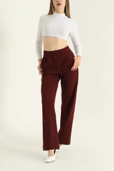 Bordo Jakarlı Palazzo Bayan Pantolon 312411