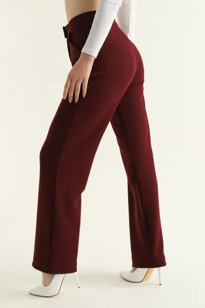 Bordo Jakarlı Palazzo Bayan Pantolon 312411