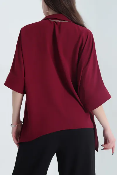 Bordo Jessica Kumaş Kolye Aksesuarlı Kadın Gömlek 342611