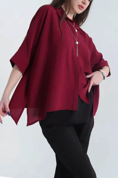 Bordo Jessica Kumaş Kolye Aksesuarlı Kadın Gömlek 342611