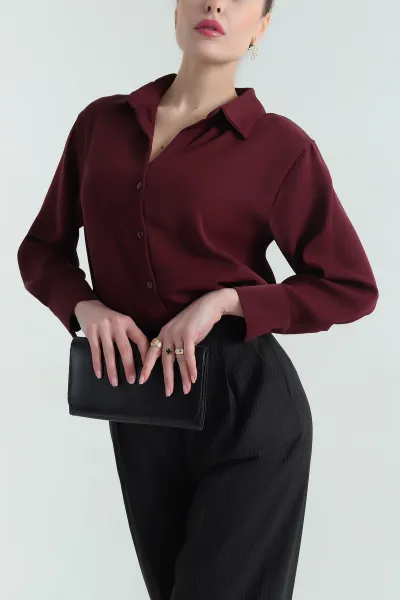 Bordo Jessica Kumaş Likralı Bayan Gömlek 335555