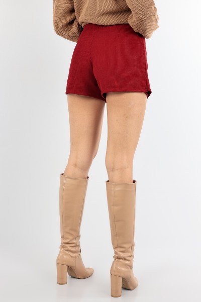Bordo Kadife Fitilli Şort Etek 91492