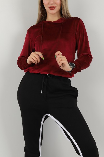 Bordo Kadife Kapüşonlu Bayan Sweat 147285
