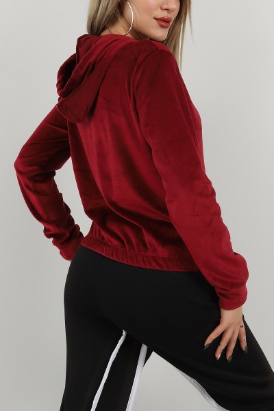 Bordo Kadife Kapüşonlu Bayan Sweat 147285