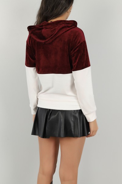 Bordo Kadife Yarım Fermuarlı Sweat 147292