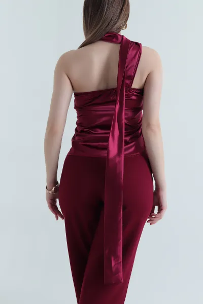 Bordo Kadın Saten Bluz 440000
