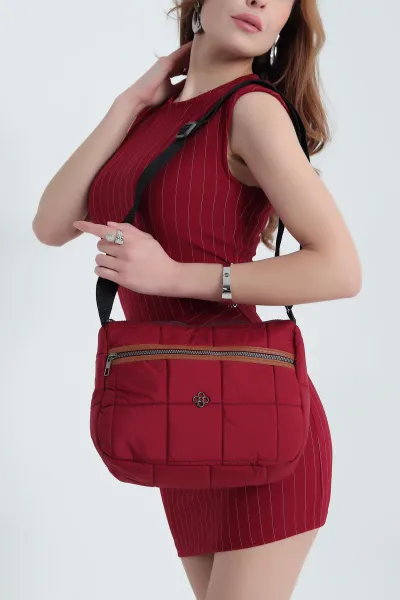 Bordo Kapitone Fermuarlı Kadın Omuz Çantası 341524