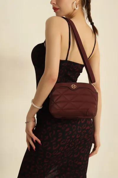 Bordo Kapitone Fermuarlı Omuz Çantası 272180