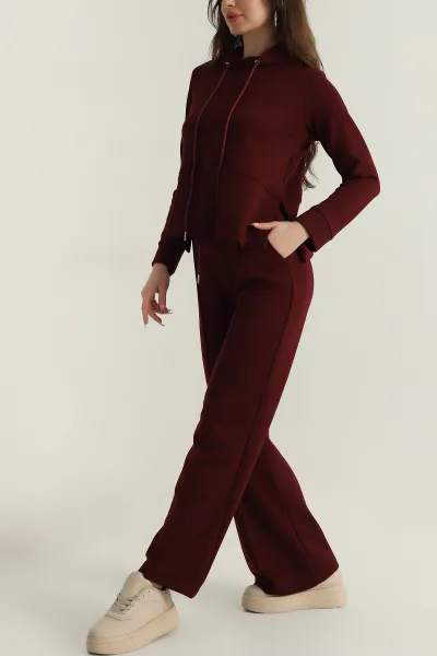 bordo-kapusonlu-oysho-kadin-ikili-takim-413013