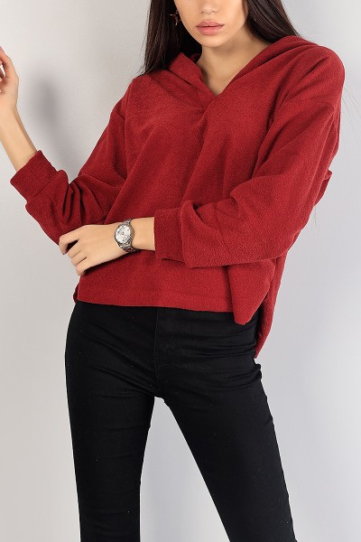 Bordo Kapüşonlu Polarlı Bayan Sweat 83539