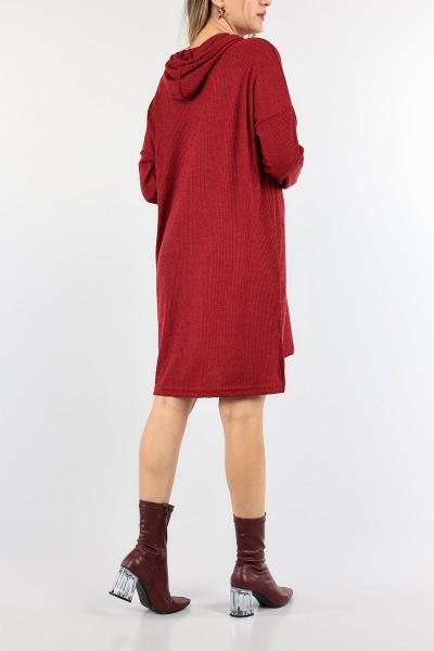 Bordo Kapüşonlu Tunik Elbise 91041