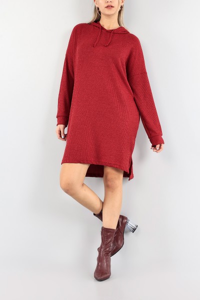 Bordo Kapüşonlu Tunik Elbise 91041