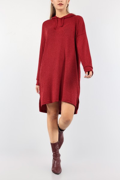 Bordo Kapüşonlu Tunik Elbise 91041