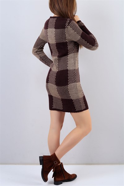 Bordo Kare Desenli Kazak Tunik 17110B