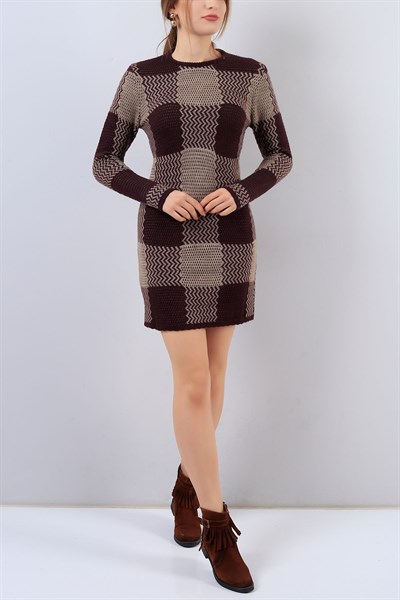 Bordo Kare Desenli Kazak Tunik 17110B