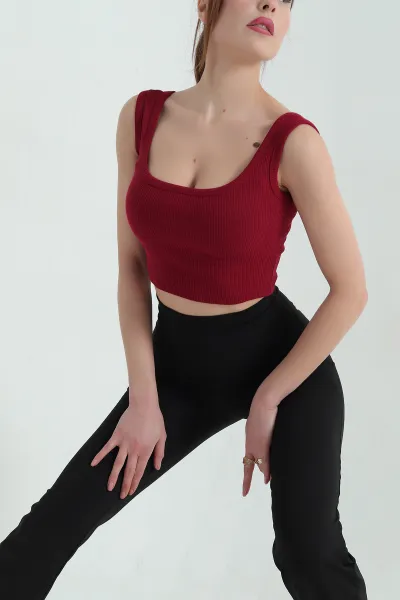 Bordo Kare Yaka Crop Atlet 336807