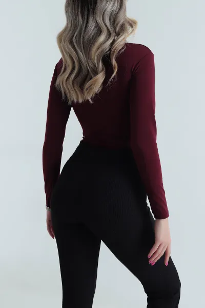 Bordo Kare Yaka Dalgıç Kadın Zıbın Bluz 482663