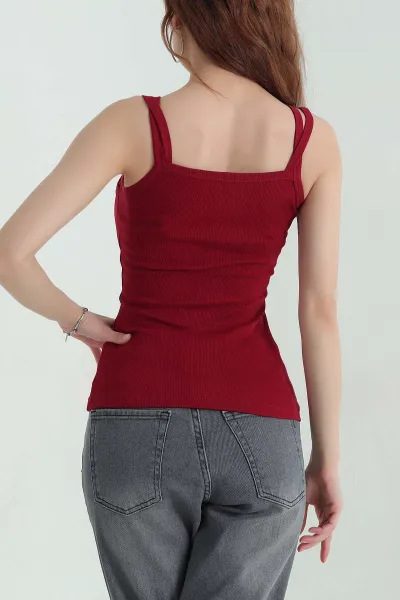 Bordo Kaşkorse İp Askılı Likralı Kadın Atlet 366866