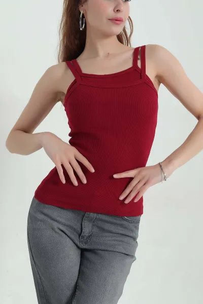 Bordo Kaşkorse İp Askılı Likralı Kadın Atlet 366866