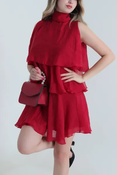 Bordo Katlı Tensel Kadın Elbise 476056