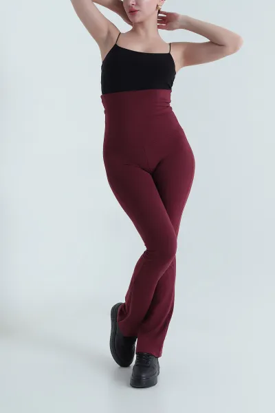 Bordo Katya Katlamalı Kadın İspanyol Paça Tayt 438477
