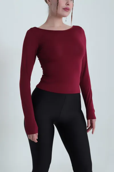 Bordo Kayık Yaka Dalgıç Kadın Bluz 482786